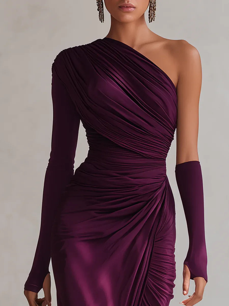 Rosalia™ – Elegant sexy purple maxi dress with one shoulder