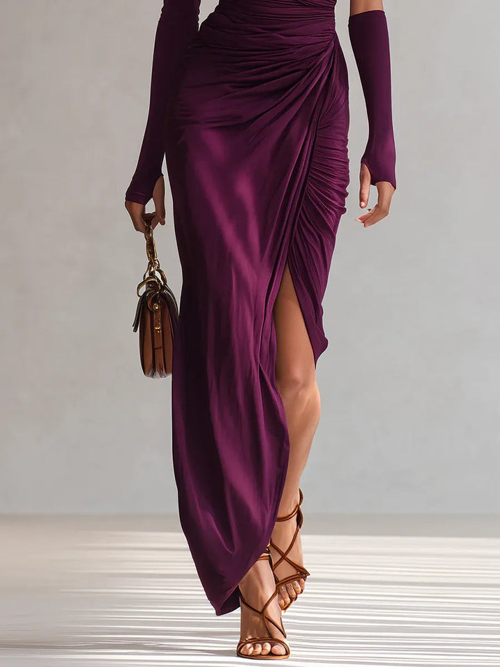 Rosalia™ – Elegant sexy purple maxi dress with one shoulder