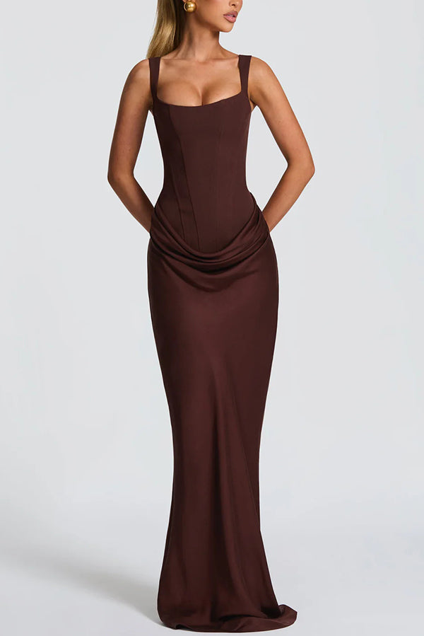 Lily™ – Satin Maxi Dress (Square Neckline)