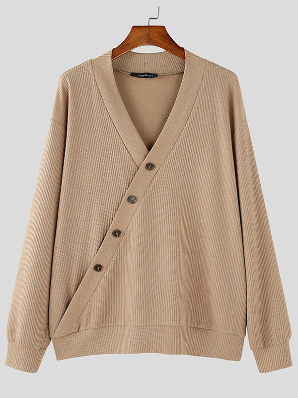Arden™ –Textured Asymmetrical V-Neck Long-Sleeve Sweater