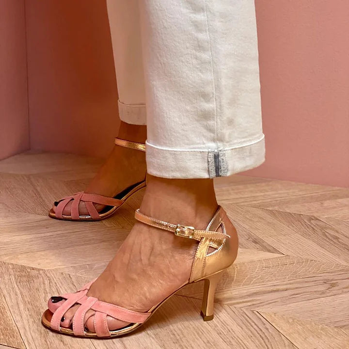 Hollow Out Strap Peep-Toe Colourblock Stiletto Heels