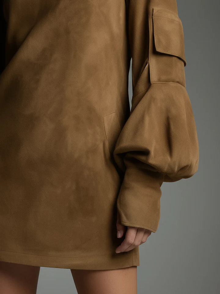 Livia™ – Oversized Minidress in Faux Suede with High Collar