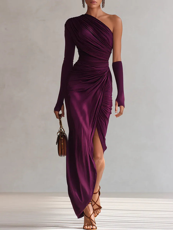 Rosalia™ – Elegant sexy purple maxi dress with one shoulder